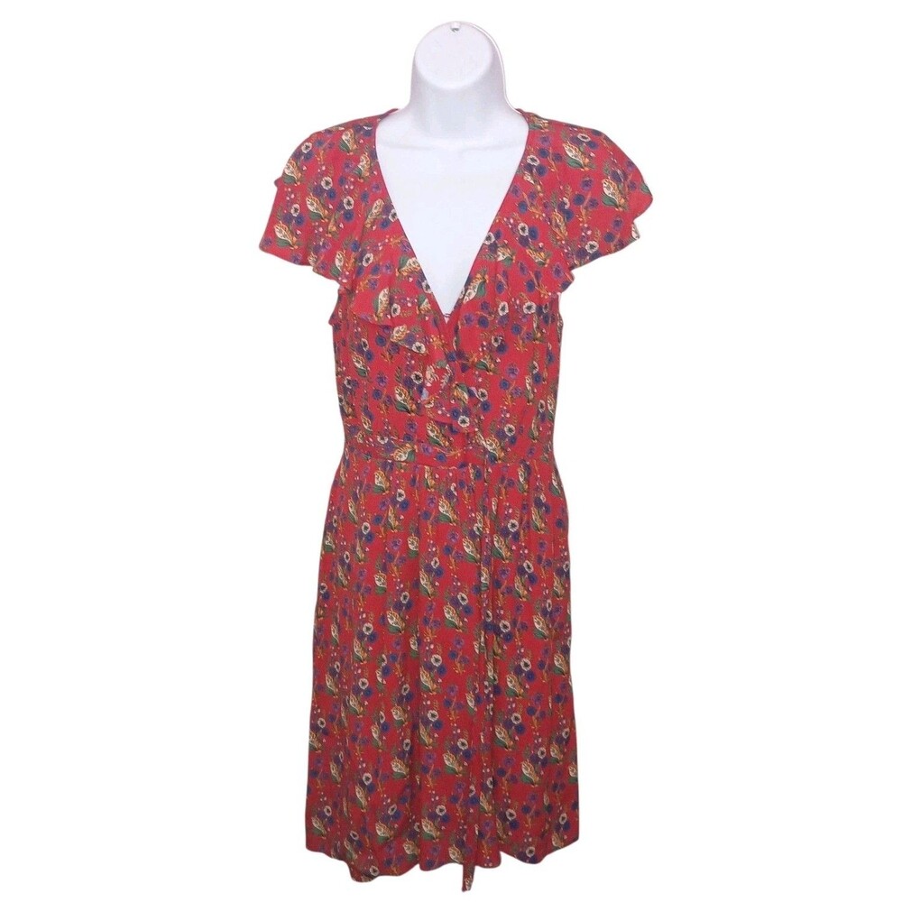 Maeve Anthropologie Rosalia Dress Womens 2 Floral Multicolor Ruffle Wrap Midi